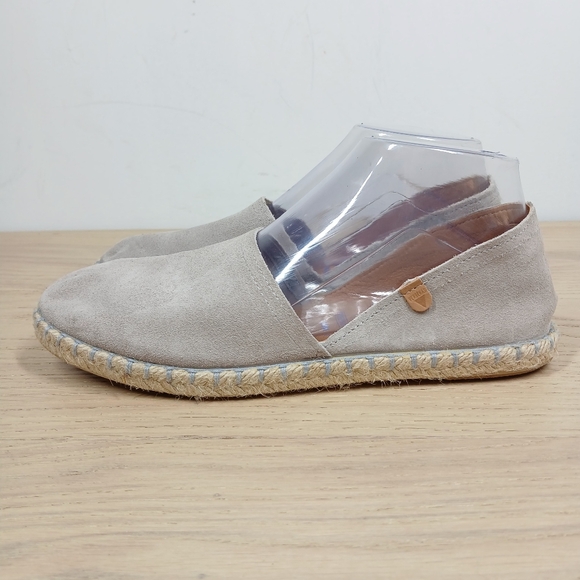 Verbenas Shoes - Verbenas Carmen Light Gray Leather Espadrille Slip-On Flat Shoes 689
